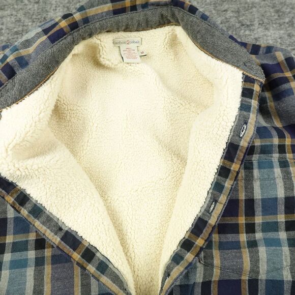 Carbon 2 Cobalt Jacket Mens Medium Blue Plaid Sherpa Lined Flannel Shacket Adult - Picture 5 of 12